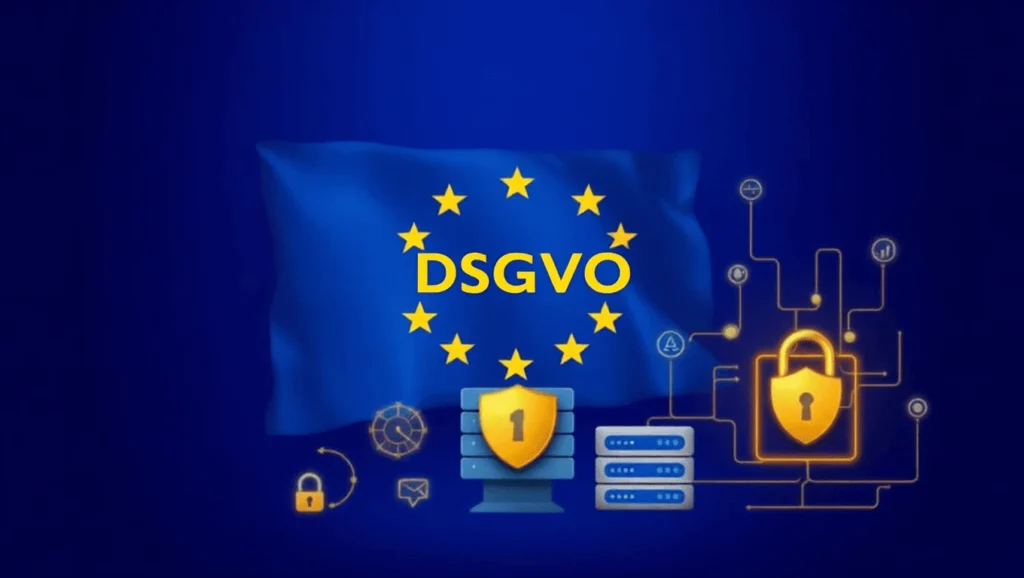 DSGVO-Grafik mit Datenschutzsymbolen für digitale Schlüsselverwaltung mit KeyVault