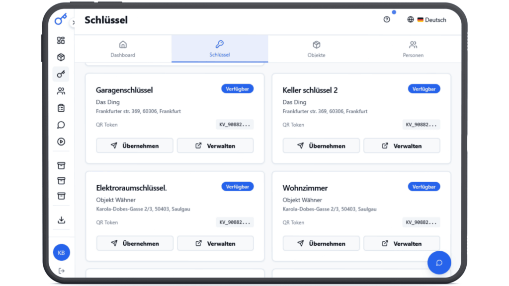 Schritt 1 im Prozess der digitalen Schlüsselverwaltung: Schlüssel in KeyVault auswählen