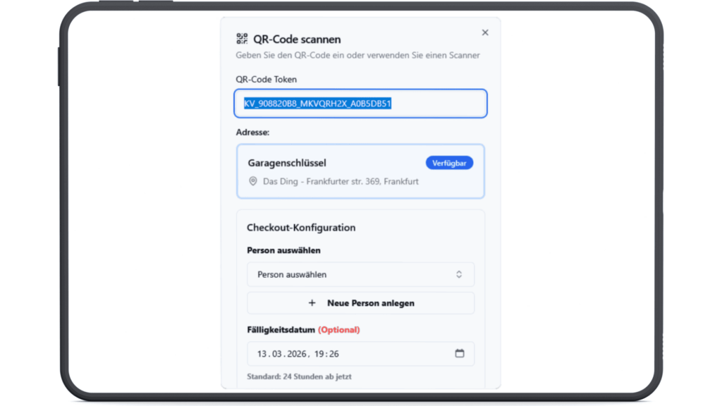 Schritt 2 im Prozess der digitalen Schlüsselverwaltung: Person in KeyVault auswählen