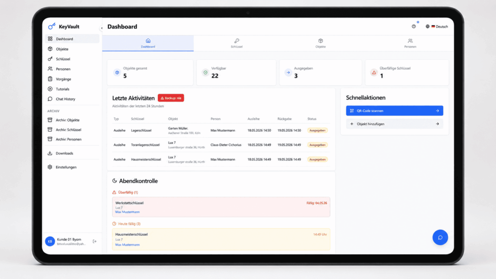 KeyVault- Digitale Schlüsselverwaltung.Dashboard