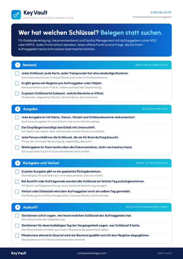 Vorschau der Checkliste Schlüsselnachweis für Auftraggeber
